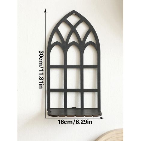 (TK134-MS8640) Étagère gothique noire en bois creux, décoration murale suspendue, étagères flottantes, présentoir, cadre de porte vintage, décoration intérieure sorcière (1/5)