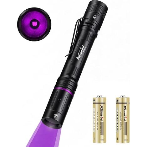 Mini Lampe Torche UV LED 365nm Lumière Noire Très Petit pour Peinture Minéral Fluoresceine Détecteur D'urine Détection d'argent avec 2 Pièces Batterie AA (1/5)