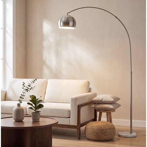 Lampadaire à arc 167 cm avec abat-jour argenté orientable, pied en marbre et structure en métal, douille E27 jusqu’à 40 W, interrupteur au pied, idéal salon – CHICFURN (1/5)