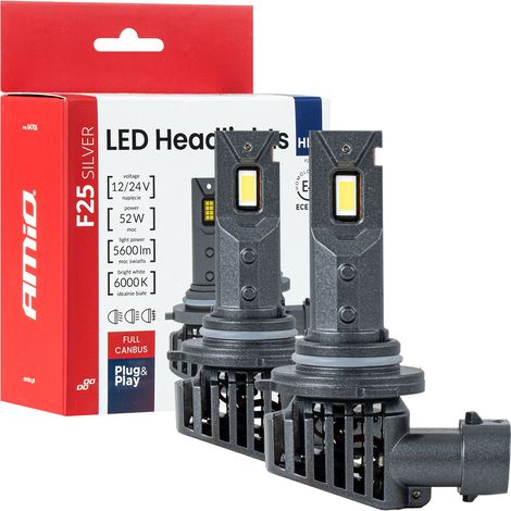 Ampoules LED pour voiture F25 argentées, compatible CANbus, 52 W, HB3 9005, 12 V/24 V, amio-04706 (1/5)