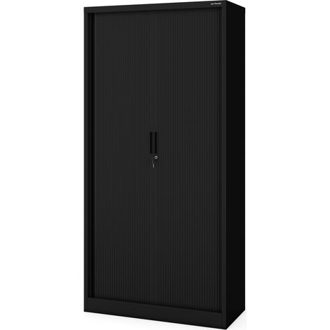 Armoire de bureau métallique à volet roulant DAMIAN, 900 x 1850 x 450 mm, noire