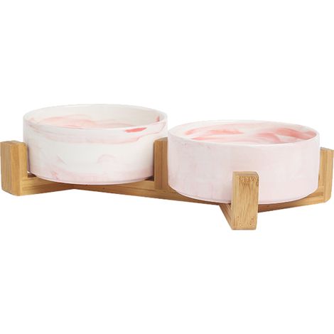 Gamelle surélevée en céramique pour chat et chien, cadre en bois antidérapant, bol pour animaux de compagnie stable et pratique (1/5)