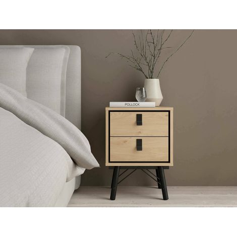 Dmora - Comodino Jean, Comò basso, Tavolino da notte, Mensola da letto, 43x40 h60 cm, Rovere (1/5)