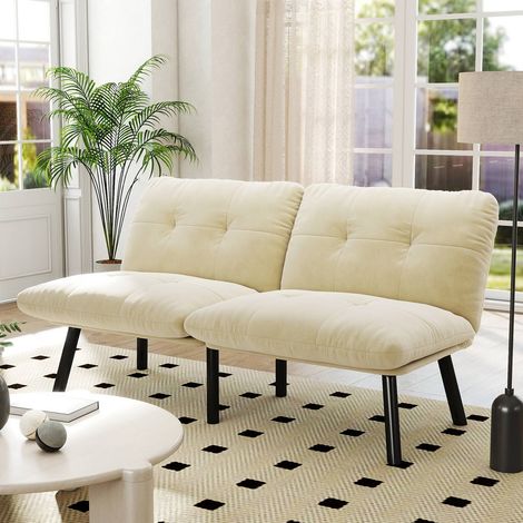 Canapé convertible 2 places crème avec fonction lit, futon pliable gain de place (1/5)