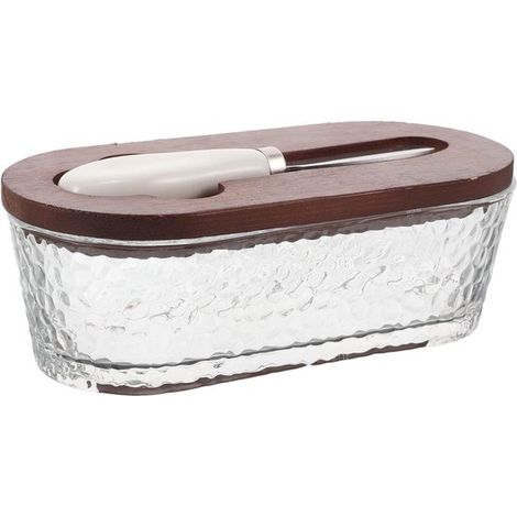 Beurrier en verre avec couvercle : beurrier en verre avec couvercle et couteau à beurre boîte à fromage pour réfrigérateur boîte à fromage avec couvercle hermétique (1/5)