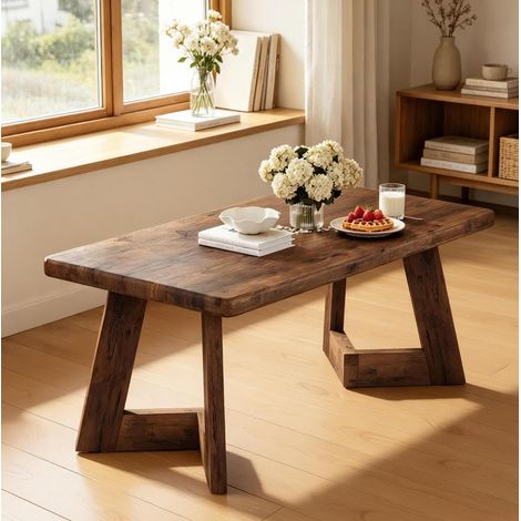 Mesa de centro rectangular de madera marrón rústico 120 cm (1/5)