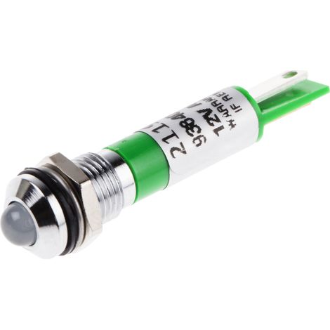 Voyant LED lumineux  Vert RS PRO, dia. 8mm, 12V, IP67 ( Prix pour 1 )
