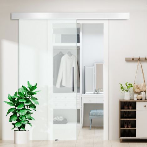 Porte coulissante Porte de pièce en verre avec guidon,finition satinée d’un côté 102,5x205 cm,moderne et élégante pour les salons