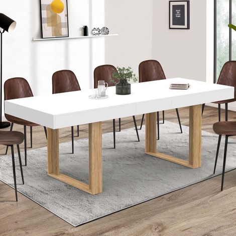 Mesa de comedor rectangular extensible PHOENIX 4-8 personas patas de madera blanca 160-200 cm (1/5)