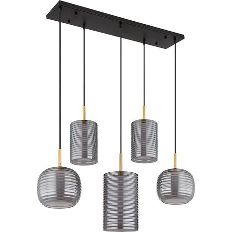 Suspension lampe suspendue plafonnier LED design à 5 lampes verre couleur fumée (1/5)