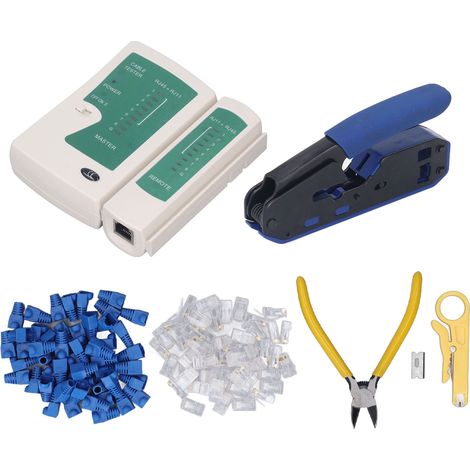 Kit d'outils de sertissage RJ45, pince à dénuder, testeur de réseau à tête cristalline 8P8C pour connecteurs Cat5 et Cat6 (1/5)