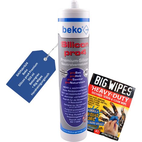 BADfabrik24 Beko Silicon pro4 Premium 310 ml BETONGRAU + Big Wipes (1/3)