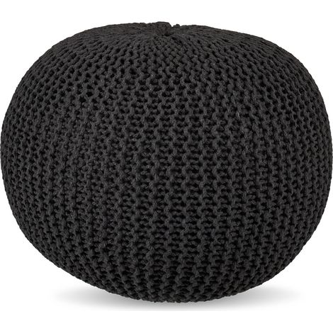 Pouf lavorato a maglia decorativo dal design bohémien per soggiorno 33 x 46 cm in cotone beige 130017866
