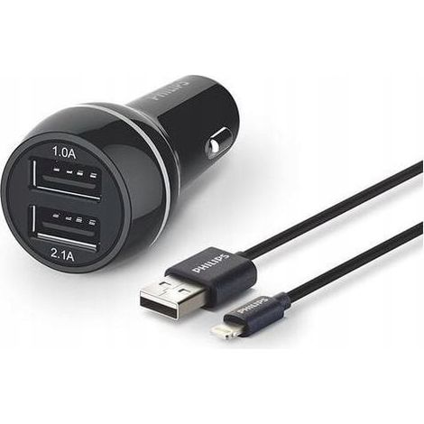 Philips Dual Car Charger 15W mit Apple Lightning Kabel MFI