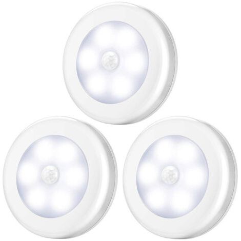 Lampe LED sans fil avec détecteur de mouvement pour placard, escalier, couloir, cuisine, chambre à coucher (3pcs) (coquille blanche (lumière blanche) (1/5)