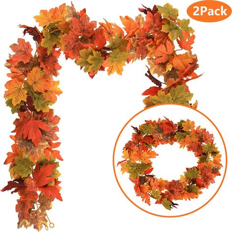2 vignes artificielles en feuille d'érable, plantes de simulation d'automne, 175 cm, ne se décolorent pas, ornements de drapeau de table, Orange (1/5)