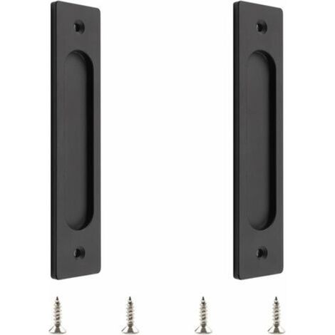 SABIR Ensemble de 2 portes coulissantes rectangulaires en verre portes d'armoires de cuisine portes coulissantes en acier inoxydable noir mat portes de grange coulissantes (1/5)
