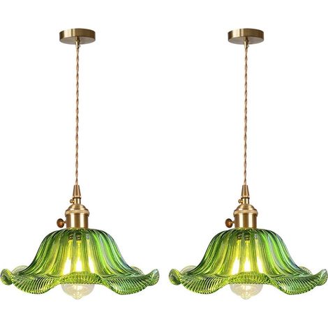 2PCS Plafonnier D'Intérieur Vintage Suspension Luminaire En Verre Lustre Rétro Suspension Moderne Vert (1/5)