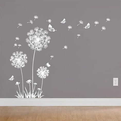 Sticker mural pissenlit blanc pour décoration murale, fleur de pissenlit (1/4)