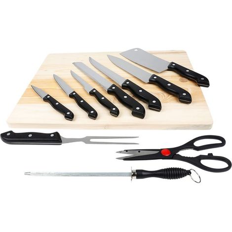 Messer-Set 11-tlg Schneidebrett Küchenmesser Fleischmesser Brotmesser Küchenbeil (1/4)