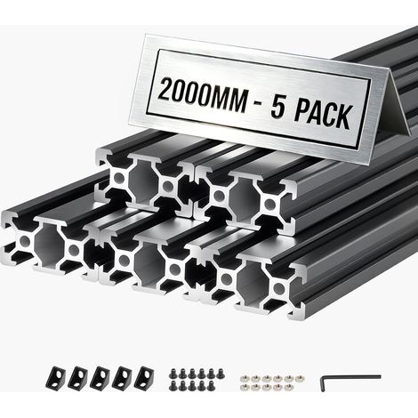 VEVOR Perfil de Extrusión de Aluminio 2040 Ranura en V Estándar Europeo, Carril Lineal de Extrusión 2000 mm, Perfil de Aluminio para Marcos de Impresoras 3D, Bancos de Trabajo CNC, 5 Piezas, Negro (1/5)