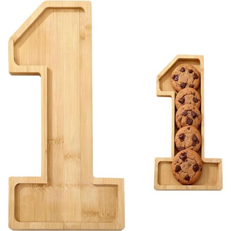 1 - Plateau De Service - Planche À Charcuterie - Forme De Chiffre En Bois - Pour Anniversaire Et Fête - Naturel - 30x15x1,5cm (1/5)