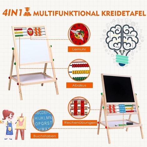 4-in-1-Tafel für Kinder, stehende Holztafel, magnetische Mal- und Schreibtafel, Schultafel (1/5)