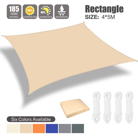 (Jaune clair 5 x 4 m) Toile imperméable pour auvent, ombrage extérieur pour terrasse et jardin (1/4)