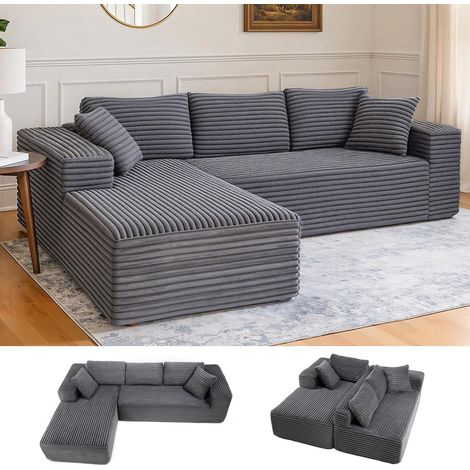 Comhoma – Canapé d'angle modulable 105" – Assise profonde en velours côtelé – Mousse haute densité – Base antidérapante – Installation rapide sans assemblage (1/5)