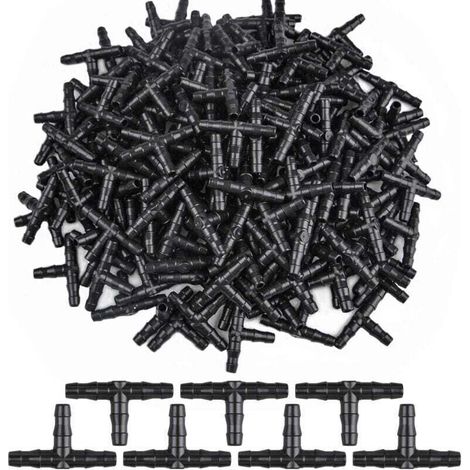 300 Pcs 3 Way Tee Connecteurs Trois Vers Barbelé Dripper D'arrosage Connecteur T Connecteur Adaptateur Tube Raccord De Tuyau D'arrosage Arroseur Cannelé Tuyau D'égouttement Système 4/7 Mm (1/4)