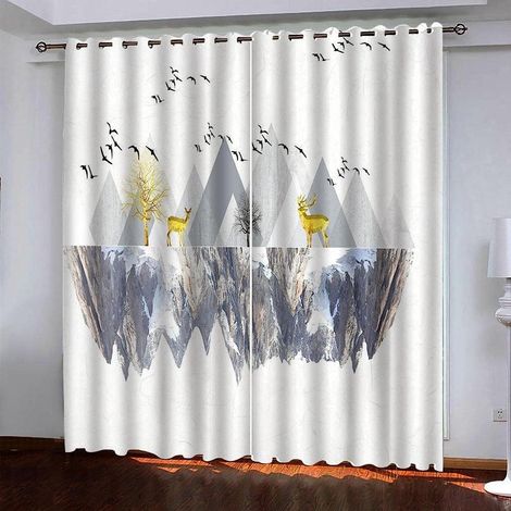 Rideau Salon Moderne Lot De 2 Rideaux Occultants À Oeillets 3D Cerf Doré Alpin Gris 280 X 250 Cm (L X H) Rideau Thermique Isolant Anti Froid pour Décoration De Fenêtre pour Enfant Chambre - 280 x 250 (1/5)