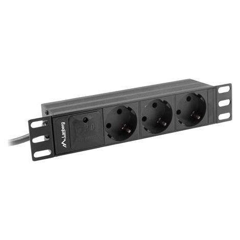 Multipresa Lanberg per armadi da 10", 1U, 10A, PDU, 3 cavi Schuko da 2 m, neri. (1/2)