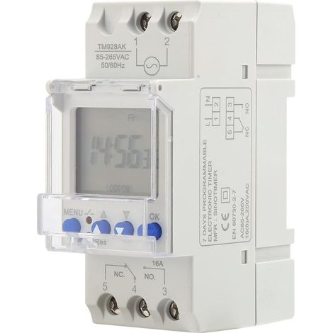 Interruptor temporizador digital TM928AK, temporizador analógico programable, interruptor horario digital para riel DIN, pantalla grande programable, 85-265 V, 16 A, pantalla de reloj con retroilumina (1/5)