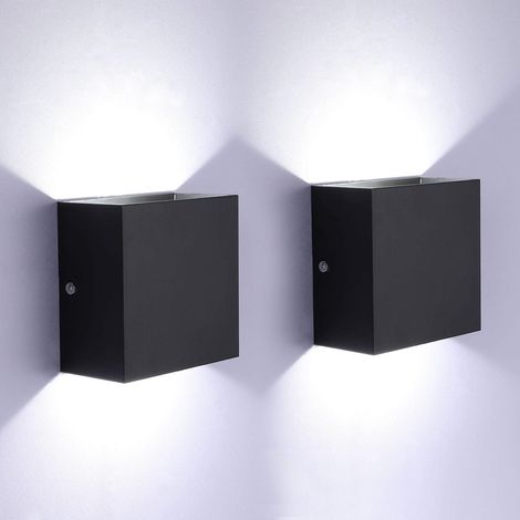 LED Wandleuchte, 2 Stücke Modern Up and Down Wandlampe 6W Kaltweiss für Wohnzimmer, Schlafzimmer, Flur, Treppen (Schwarz)