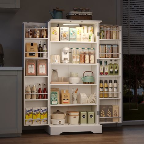 Mueble de cocina 60 x 35 x 128 cm con LED, puertas dobles y antivuelco DESVIAE (1/5)