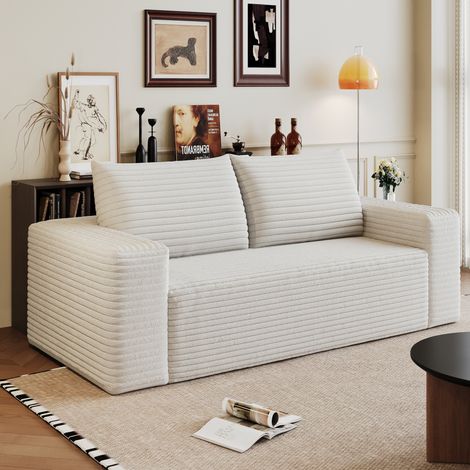 Divano 2 posti 180x90x83 cm in tessuto a coste bianco crema, senza montaggio – MEUBLIV (1/5)