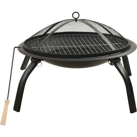 Foyer et barbecue combinés, avec tisonnier, 2 en 1, 56x56x49 cm, acier. (1/5)