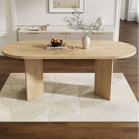 Esstisch 16080 cm, geeignet für 6–8 Personen, Esstisch mit abgerundeten Ecken, verdickte Tischplatte, Esstisch im einfachen Stil, Eichenfarbe (1/5)