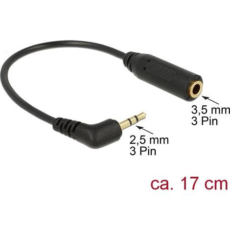 Adapterkabel klinke 2,5 mm stecker 3 pin 3,5 mm buchse 3 pin gewinkelt 17cm delock