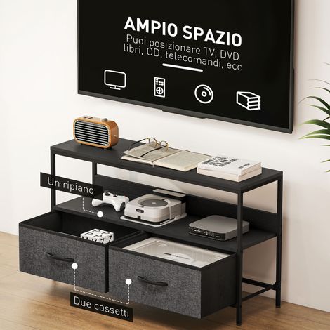 Mobile Porta TV da 47" con Cassetti Pieghevoli in Tessuto e Mensola in Metallo e MDF, 98x29x56 cm, Nero (1/5)