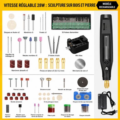 Mini meuleuse électrique rotative 28W à vitesse variable avec 108 accessoires pour bois et pierre 28w middot 108 ww35 500 g – Livraison gratuite