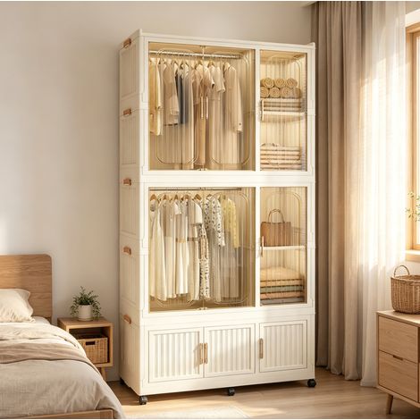 Armario plegable 92x45x196 cm de polipropileno blanco crema, 9 puertas - MEUBLIV (1/5)