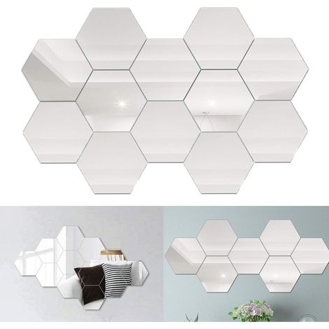 MINKUROW 12 Piezas Adhesivo De Espejo Hexagonal 3d Espejo Hexagonal Acrílico Espejo Hexagonal Salón Espejo Hexagonal Adhesivo De Pared Para El Hogar, Sala De Estar, Dormitorio, Fondo, Decoración De Pa (1/5)