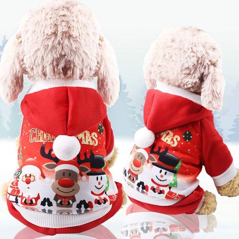 Vêtements de Noël pour animaux de compagnie - Combinaison de Noël à capuche pour chien/chat - Longueur dos 35 cm, tour de poitrine 45 cm - Costume de Noël pour chien - Costume de Noël pour chat (1/2)