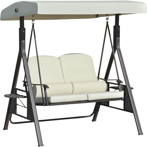 Balançoire Hollywood 2 places, résistante aux intempéries, 2 étagères, blanche et noire, idéal pour se détendre dans votre jardin, sur votre terrasse ou votre balcon, alliant confort et design élég... (1/5)