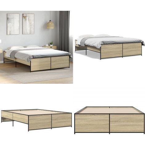 Bettgestell Sonoma-Eiche 140x190 cm Holzwerkstoff und Metall - Holzbettwäsche - Lattenrost - Doppelbett - Boxspringbett - Bettkasten - Home & Living