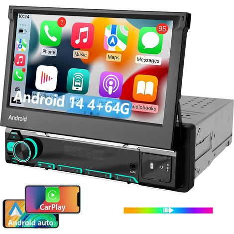 Autoradio 1DIN avec caméra Android 14, Apple Carplay, GPS, navigation, RDS, WIFI, Bluetooth - 4+64G (1/5)