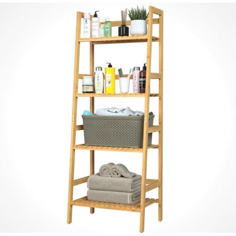 Étagère salle de bain, salon ou hall avec 4 niveaux  Bambou 123 cm de hauteur (1/5)