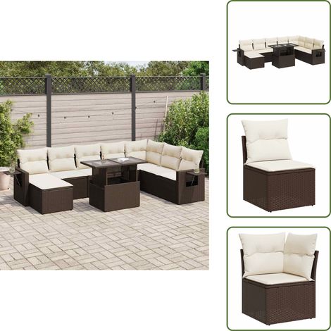 Tavolo da giardino - vidaXL Set Divani da Giardino 9pz con Cuscini Marrone in Polyrattan - Poltrone da giardino