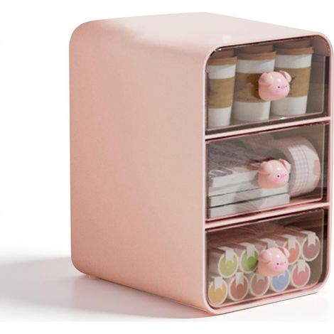 Organisateur de maquillage avec tiroirs, boîte de rangement pour cosmétiques et accessoires, organiseur de bureau pratique pour coiffeuse, chambre et maison, rose (1/5)
